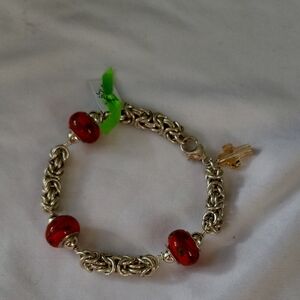 Elegant Sterling Silver Handmade Bracelet with Red Beads
